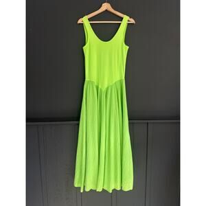 Vintage Moda Intl Neon Green Drop Waist Sleeveless Maxi Dress Size Large